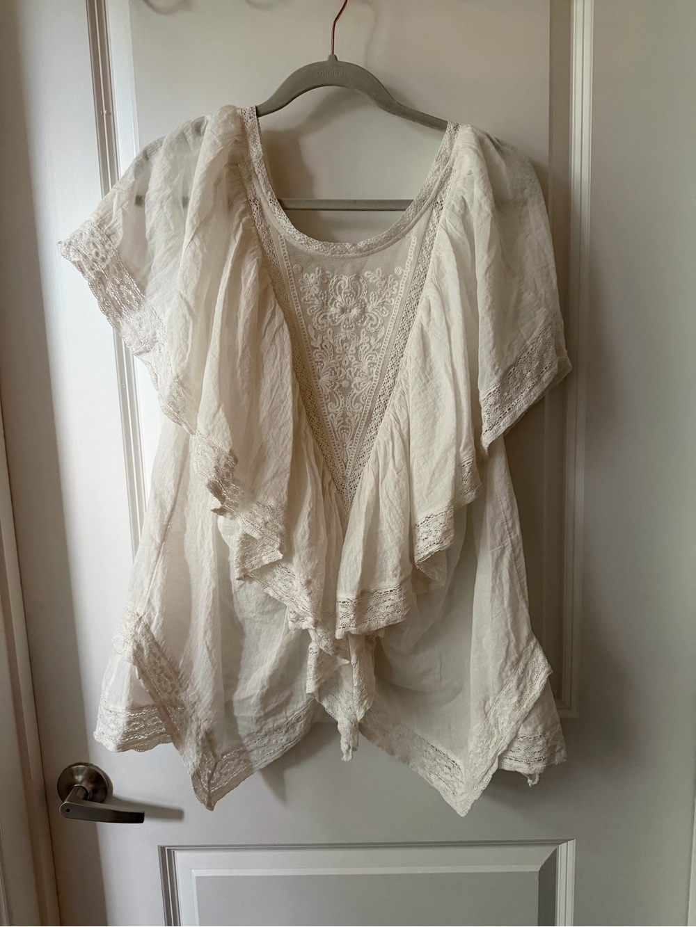 Free People Cream Lace-Trim Ruffled Tunic